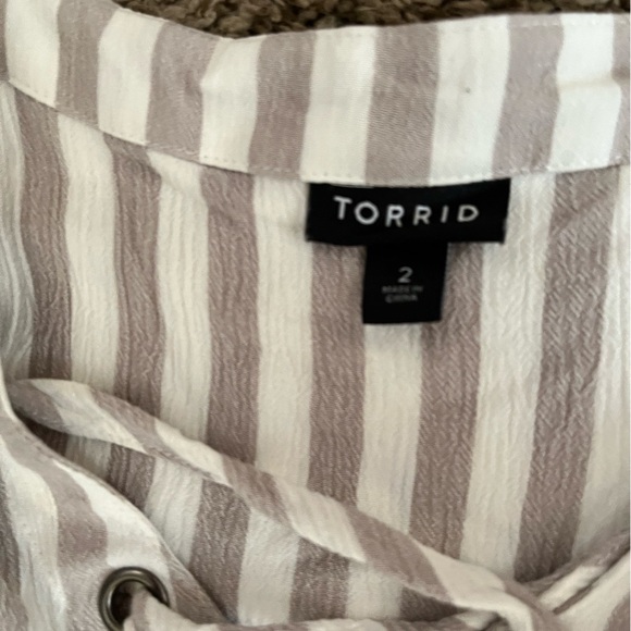Torrid Beige Striped Lace-Up Blouse - Picture 2 of 2